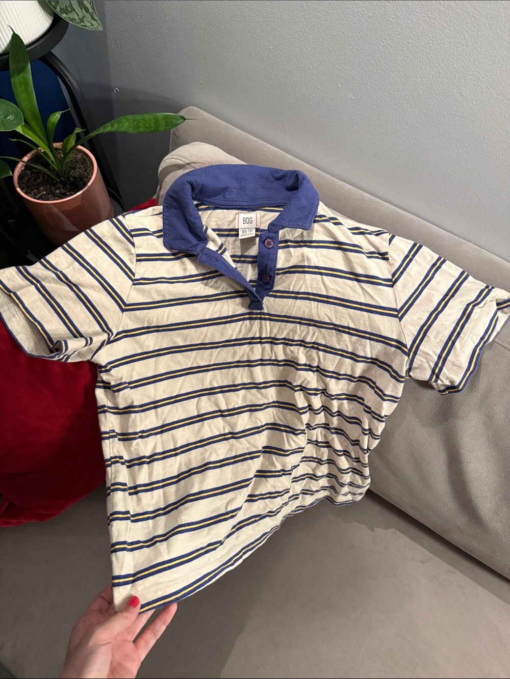 BDG Boys Striped Polo in Cream and Navy